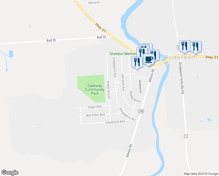map of restaurants, bars, coffee shops, grocery stores, and more near 7882 Rinaldo Boulevard West in Bridgeport