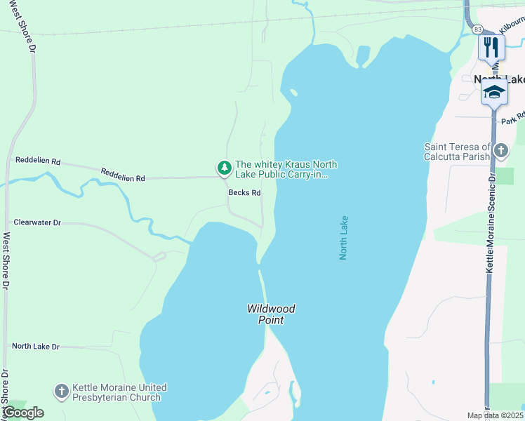 map of restaurants, bars, coffee shops, grocery stores, and more near W322N7340 Reddelien Road in Hartland