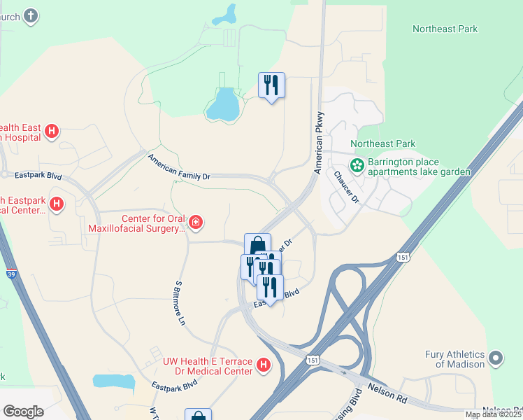 map of restaurants, bars, coffee shops, grocery stores, and more near 33 Buttonwood Court in Madison