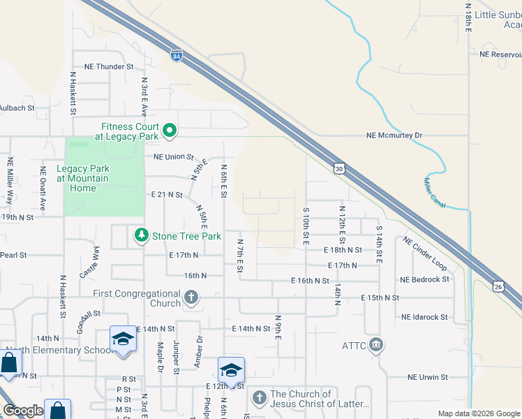 map of restaurants, bars, coffee shops, grocery stores, and more near 750 East 19th North Street in Mountain Home