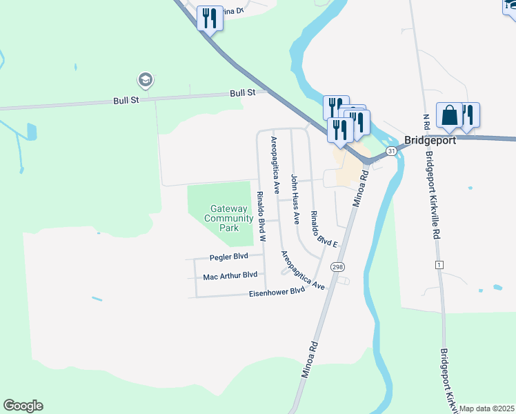 map of restaurants, bars, coffee shops, grocery stores, and more near 7882 Rinaldo Boulevard West in Bridgeport