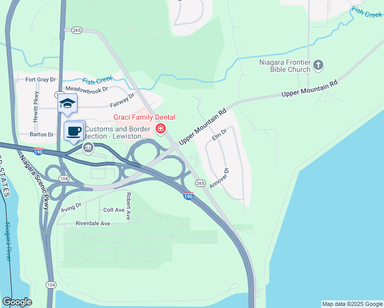 map of restaurants, bars, coffee shops, grocery stores, and more near 5365 Military Road in Lewiston
