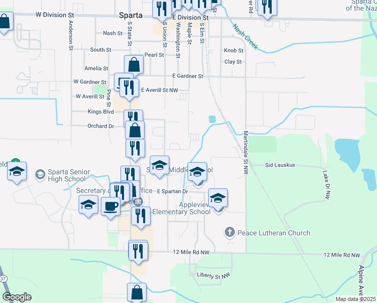 map of restaurants, bars, coffee shops, grocery stores, and more near in Sparta