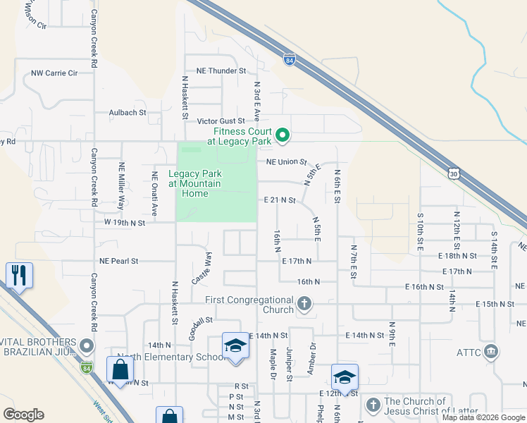 map of restaurants, bars, coffee shops, grocery stores, and more near 1895 North 4th East Street in Mountain Home
