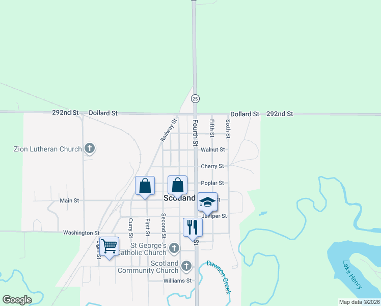 map of restaurants, bars, coffee shops, grocery stores, and more near 301-399 Fourth St in Scotland