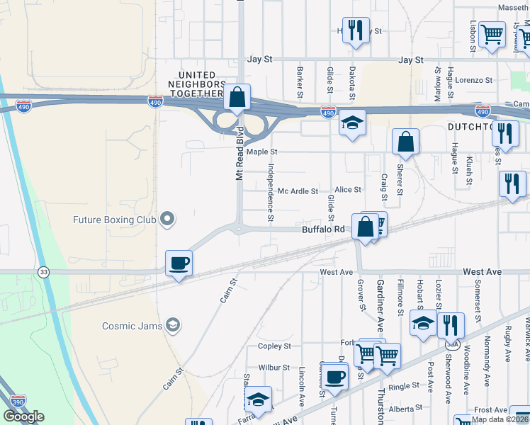 map of restaurants, bars, coffee shops, grocery stores, and more near in Rochester