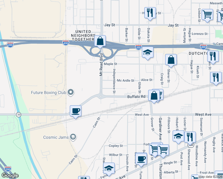 map of restaurants, bars, coffee shops, grocery stores, and more near in Rochester