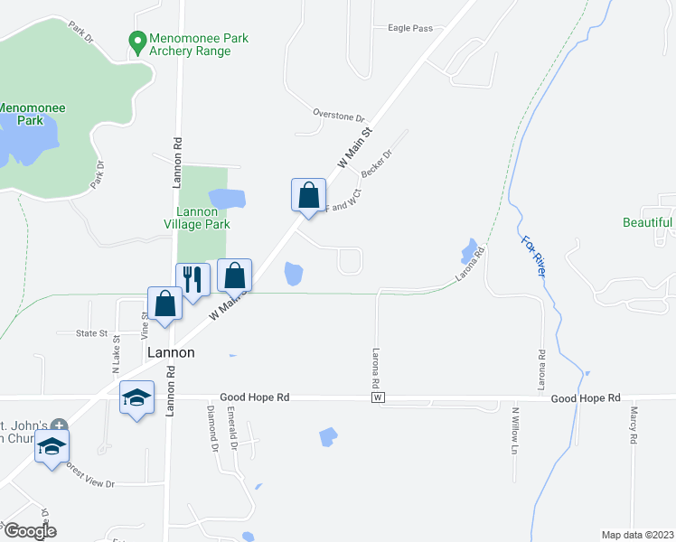 map of restaurants, bars, coffee shops, grocery stores, and more near in Lannon