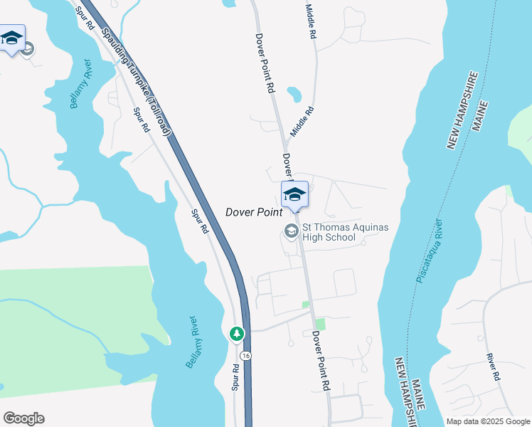 map of restaurants, bars, coffee shops, grocery stores, and more near 12 Evans Drive in Dover