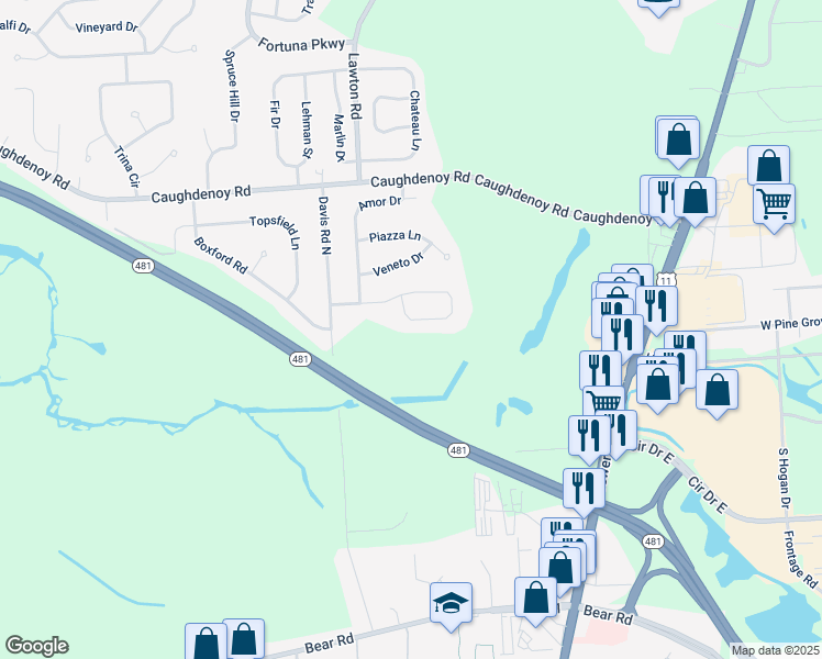 map of restaurants, bars, coffee shops, grocery stores, and more near 5524 Imperia Lane in Clay