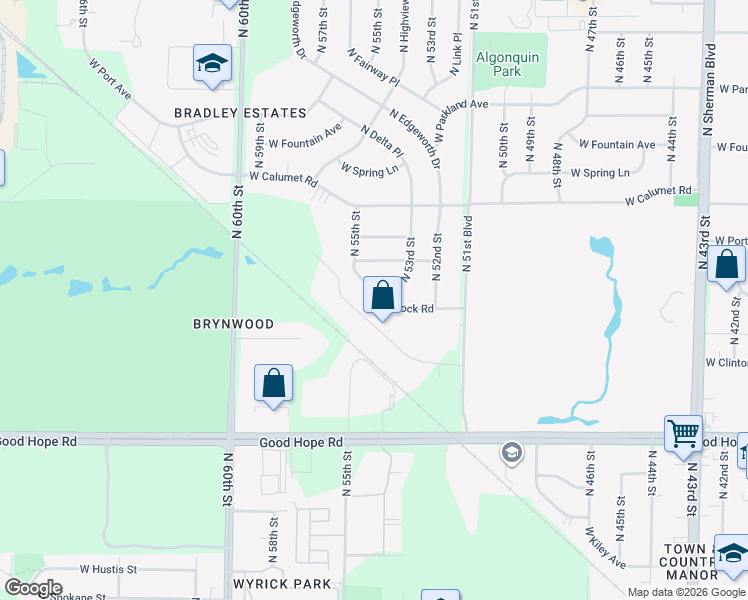 map of restaurants, bars, coffee shops, grocery stores, and more near 5426 West Hemlock Road in Milwaukee