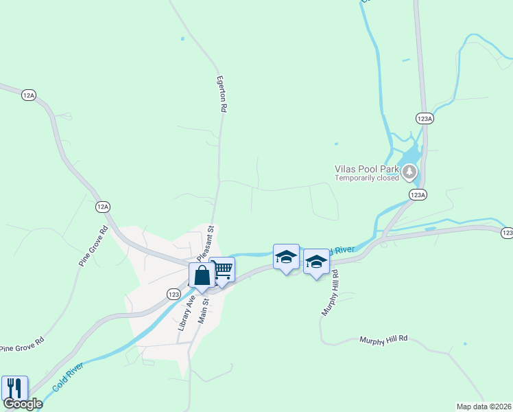 map of restaurants, bars, coffee shops, grocery stores, and more near 53 Vilas Road in Alstead