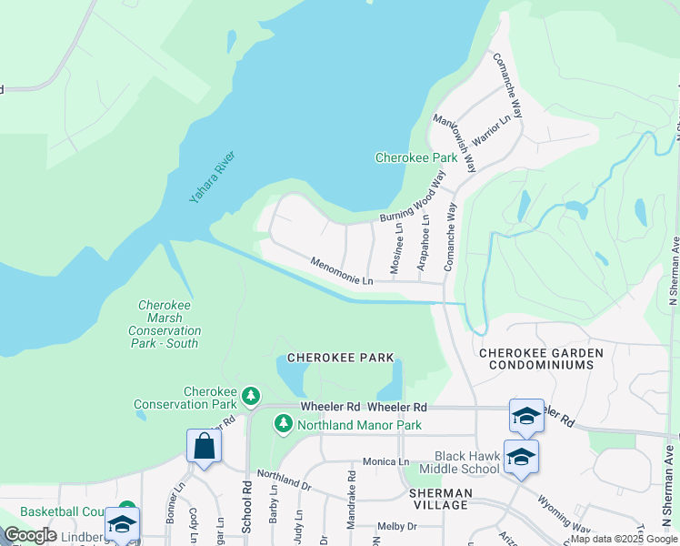 map of restaurants, bars, coffee shops, grocery stores, and more near 5300 Chinook Lane in Madison