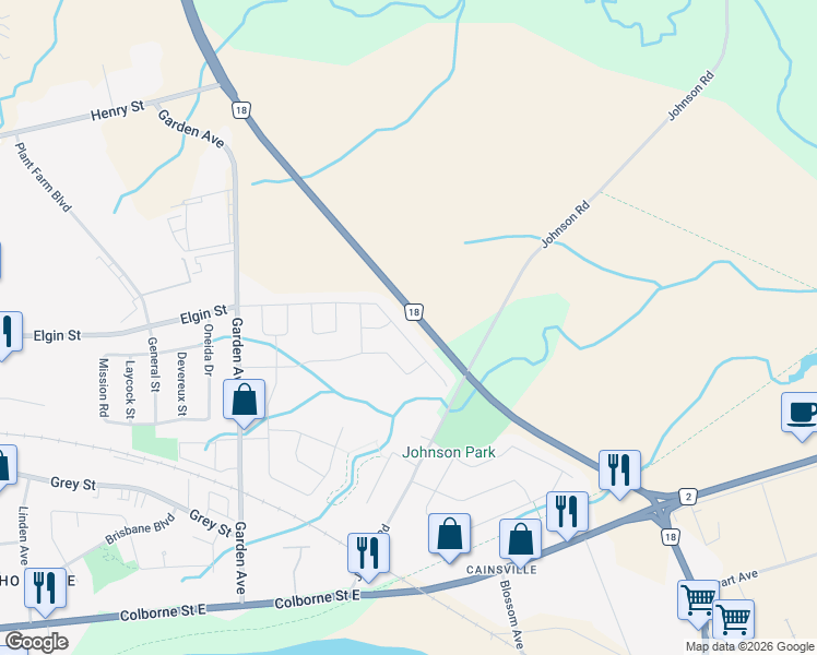 map of restaurants, bars, coffee shops, grocery stores, and more near 135 Bilanski Farm Road in Brantford