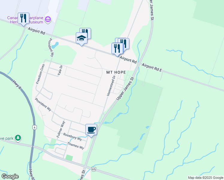 map of restaurants, bars, coffee shops, grocery stores, and more near 3303 Homestead Drive in Hamilton