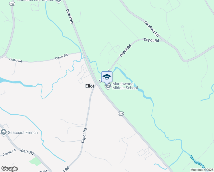 map of restaurants, bars, coffee shops, grocery stores, and more near 626 Dow Highway in Eliot