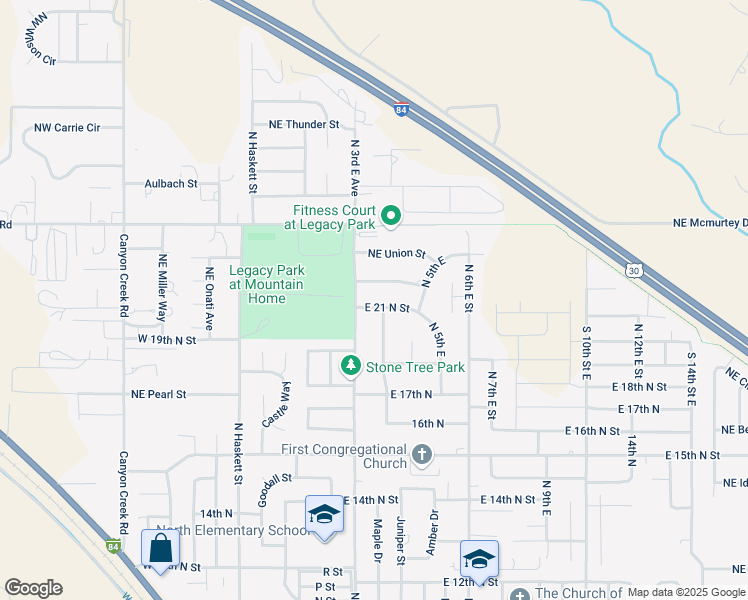 map of restaurants, bars, coffee shops, grocery stores, and more near 901 Northeast Tanager Street in Mountain Home
