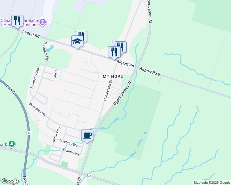 map of restaurants, bars, coffee shops, grocery stores, and more near 13 Raspberry Lane in Hamilton