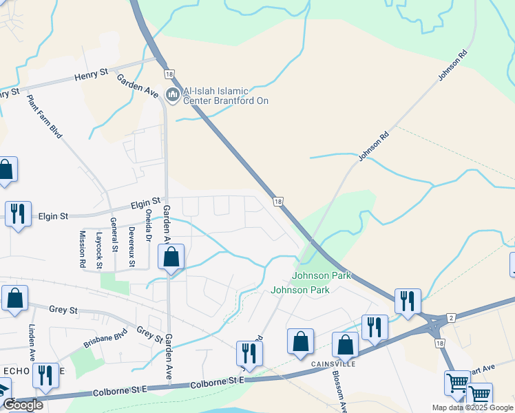 map of restaurants, bars, coffee shops, grocery stores, and more near 135 Bilanski Farm Road in Brantford