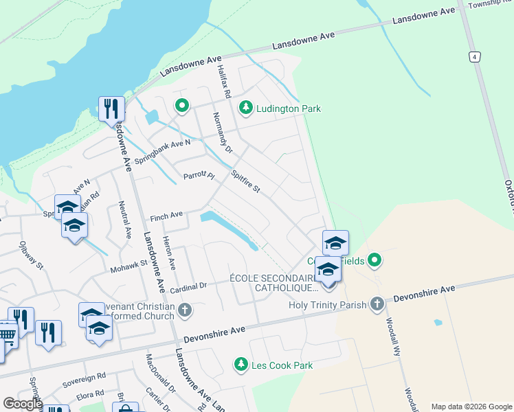 map of restaurants, bars, coffee shops, grocery stores, and more near 362 Parrott Place in Woodstock