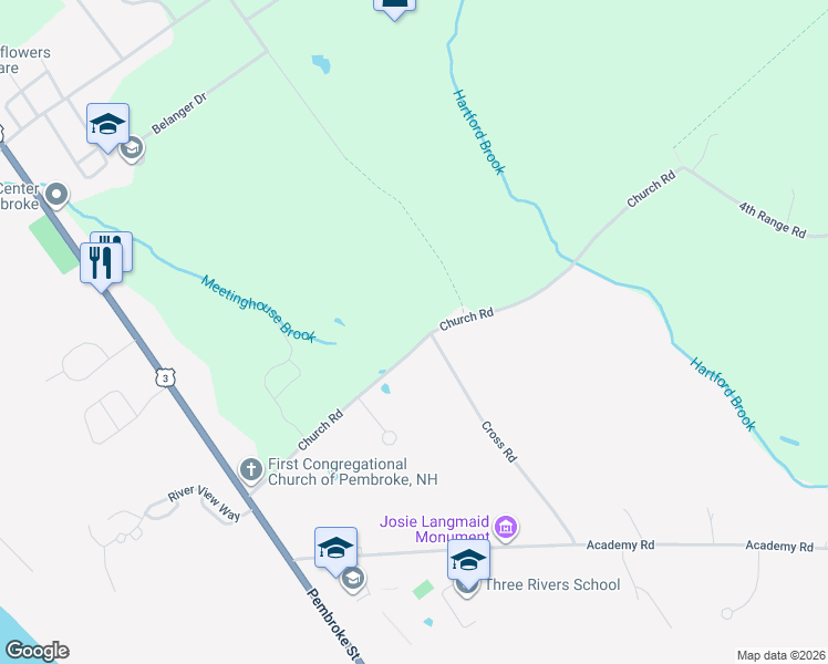 map of restaurants, bars, coffee shops, grocery stores, and more near 246 Church Road in Pembroke