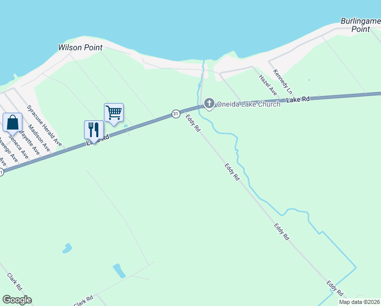 map of restaurants, bars, coffee shops, grocery stores, and more near 8929 Eddy Road in Canastota