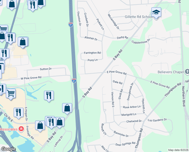 map of restaurants, bars, coffee shops, grocery stores, and more near 5966 E Pine Grove Rd in Cicero