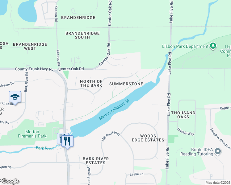 map of restaurants, bars, coffee shops, grocery stores, and more near W279N7476 Summer Court in Hartland