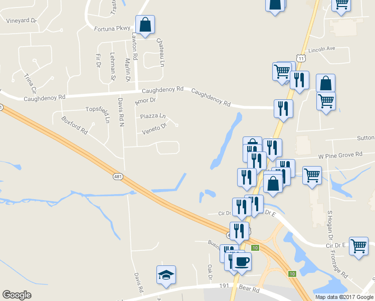 map of restaurants, bars, coffee shops, grocery stores, and more near 5569 Imperia Lane in Clay