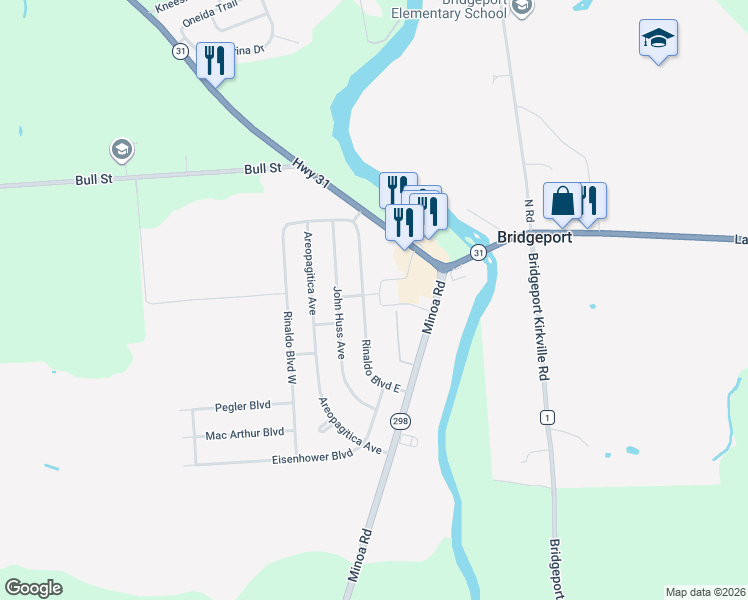 map of restaurants, bars, coffee shops, grocery stores, and more near 7908 Rinaldo Blvd E in Bridgeport