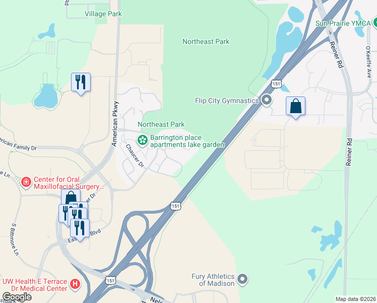map of restaurants, bars, coffee shops, grocery stores, and more near 5401 Tancho Drive in Madison