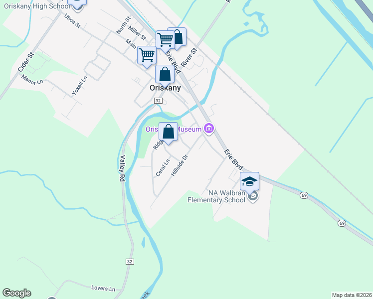 map of restaurants, bars, coffee shops, grocery stores, and more near 105 Sunray Terrace in Oriskany