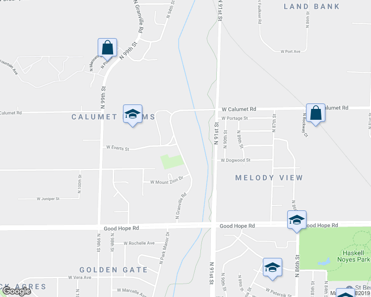 map of restaurants, bars, coffee shops, grocery stores, and more near 7452 North Granville Road in Milwaukee