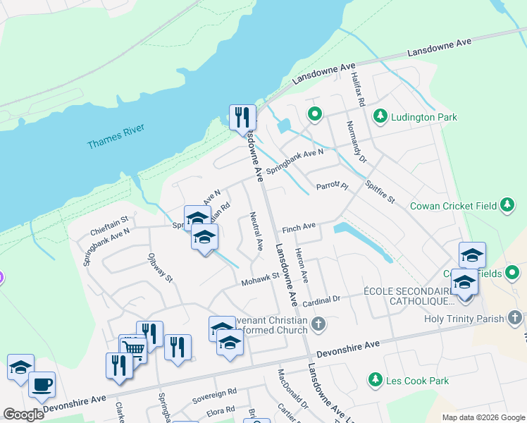 map of restaurants, bars, coffee shops, grocery stores, and more near in Woodstock
