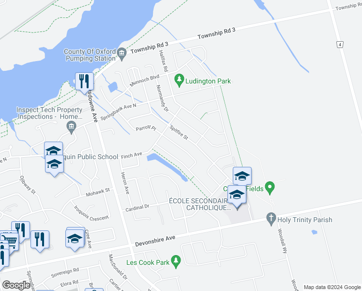map of restaurants, bars, coffee shops, grocery stores, and more near 362 Parrott Place in Woodstock