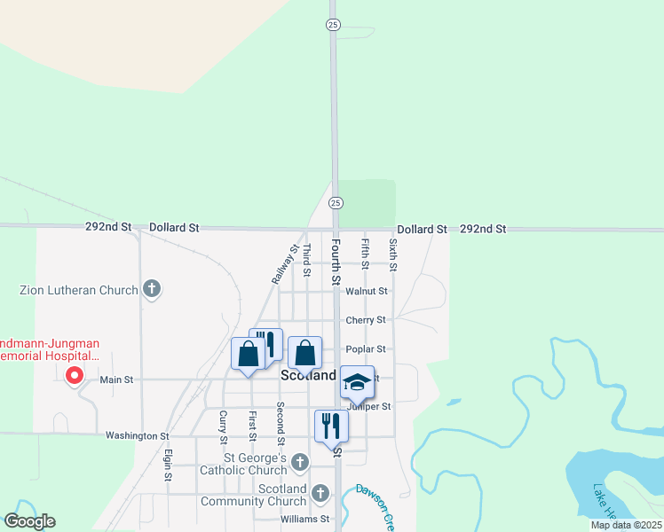map of restaurants, bars, coffee shops, grocery stores, and more near Fourth Street in Scotland