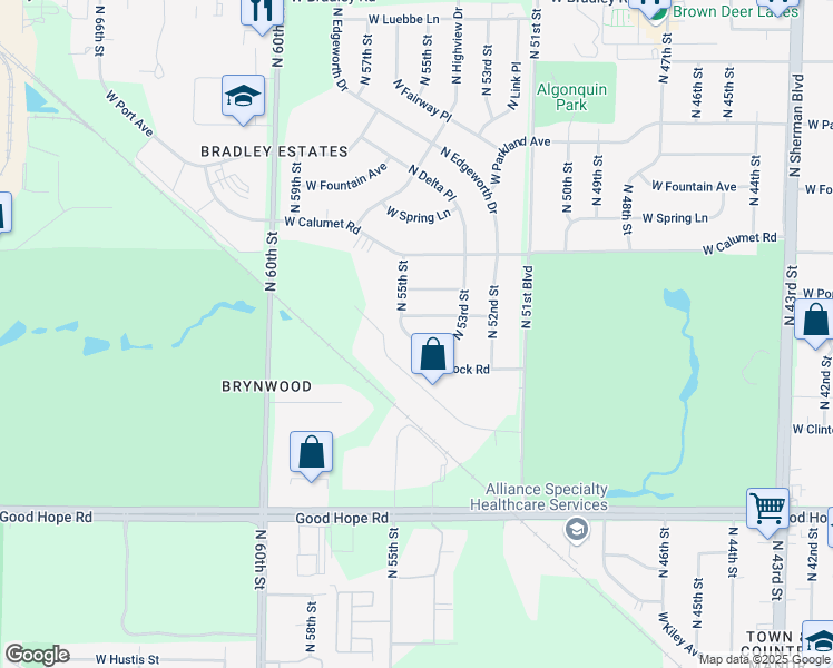 map of restaurants, bars, coffee shops, grocery stores, and more near 5426 West Hemlock Road in Milwaukee