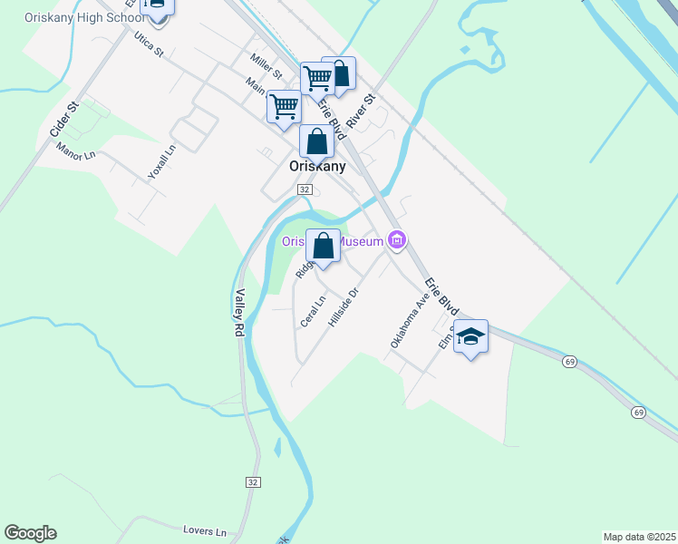 map of restaurants, bars, coffee shops, grocery stores, and more near 105 Sunray Terrace in Oriskany