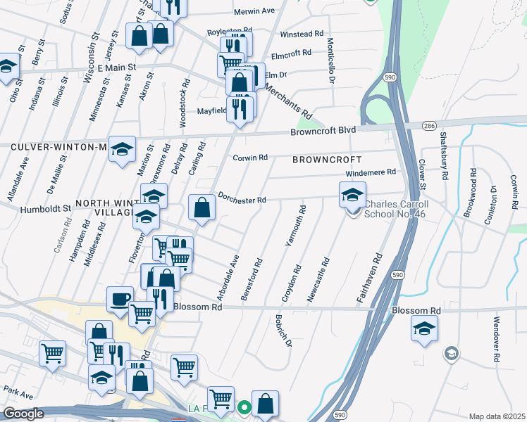 map of restaurants, bars, coffee shops, grocery stores, and more near 236 Arbordale Avenue in Rochester