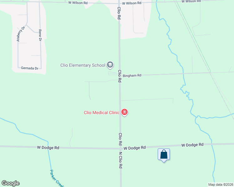 map of restaurants, bars, coffee shops, grocery stores, and more near 10201 Clio Road in Clio