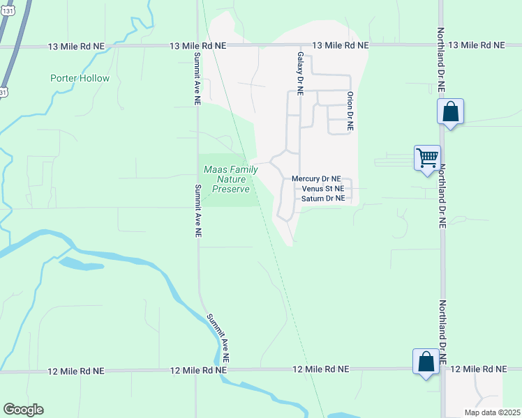 map of restaurants, bars, coffee shops, grocery stores, and more near 4230 13 Mile Road Northeast in Rockford