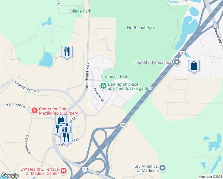 map of restaurants, bars, coffee shops, grocery stores, and more near 5280 Tancho Drive in Madison