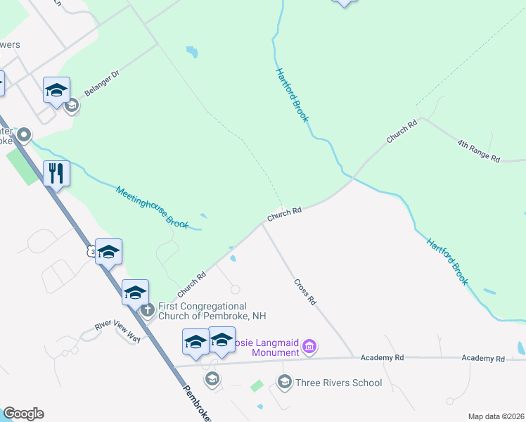 map of restaurants, bars, coffee shops, grocery stores, and more near 246 Church Road in Pembroke