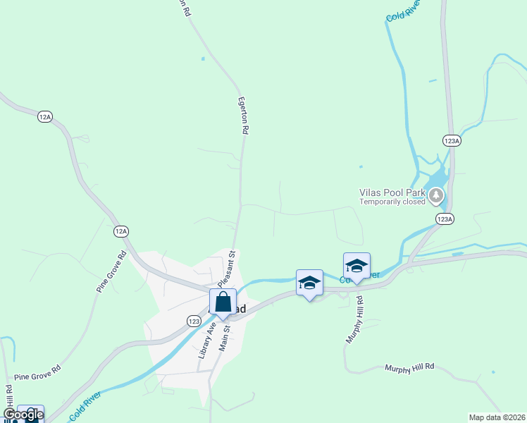 map of restaurants, bars, coffee shops, grocery stores, and more near 53 Vilas Road in Alstead