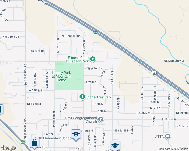 map of restaurants, bars, coffee shops, grocery stores, and more near 953 Northeast Tanager Street in Mountain Home