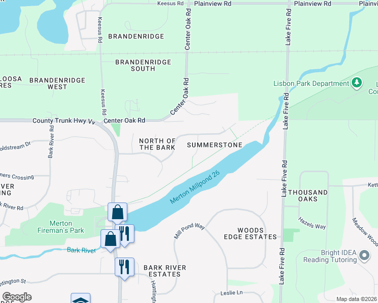 map of restaurants, bars, coffee shops, grocery stores, and more near W279N7476 Summer Court in Hartland
