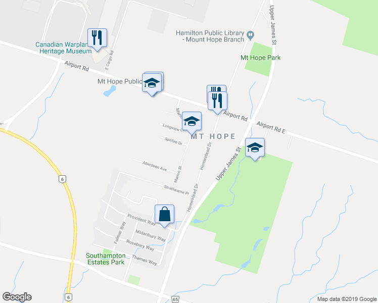 map of restaurants, bars, coffee shops, grocery stores, and more near 85 Marion Street in Hamilton