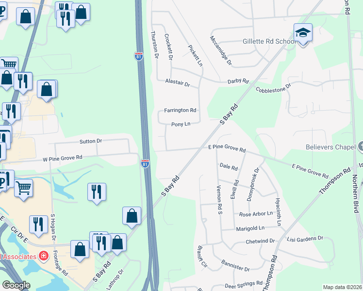 map of restaurants, bars, coffee shops, grocery stores, and more near 5966 East Pine Grove Road in Cicero