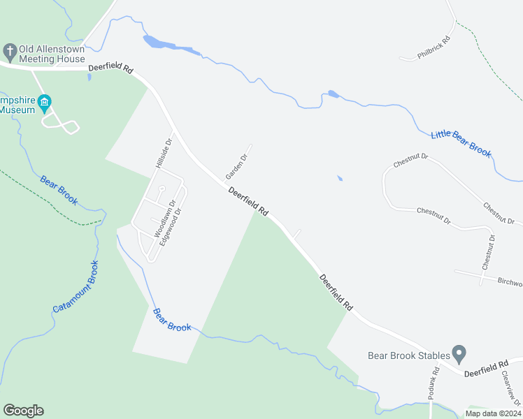 map of restaurants, bars, coffee shops, grocery stores, and more near Deerfield Road in Allenstown