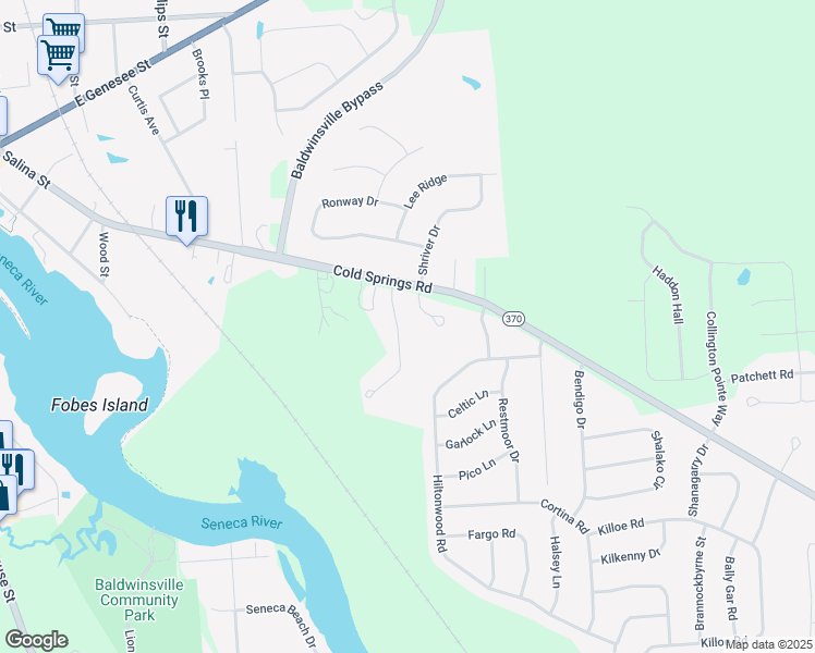 map of restaurants, bars, coffee shops, grocery stores, and more near 7934 Glenbrook Drive in Baldwinsville